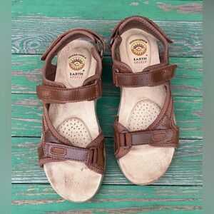 Earth Spirit Womens Comfort Sandals Walking Hook Loop Brown Leather Sz 7